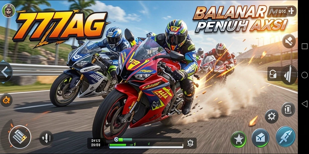 Tangkapan layar utama dari gameplay mendebarkan 777AG dengan kendaraan berkecepatan tinggi.