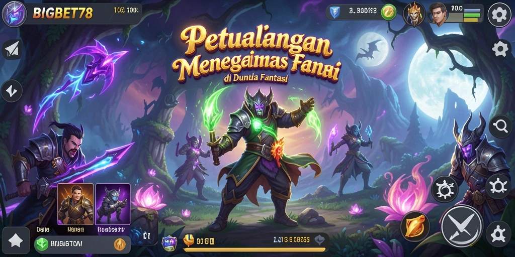Tampilan gameplay <strong>BIGBET78</strong> dengan karakter yang menjelajahi dunia fantasi.