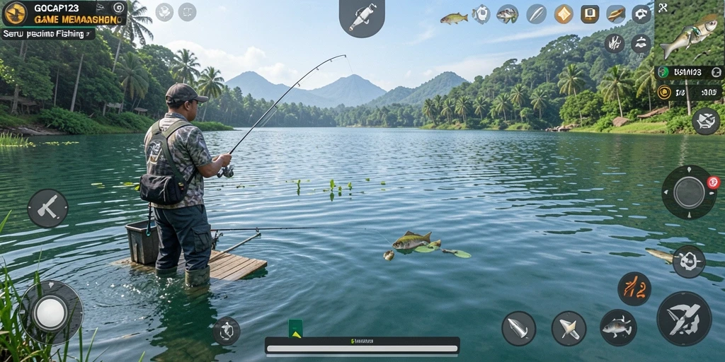 Screenshot gameplay GOCAP123 menampilkan momen seru saat memancing.
