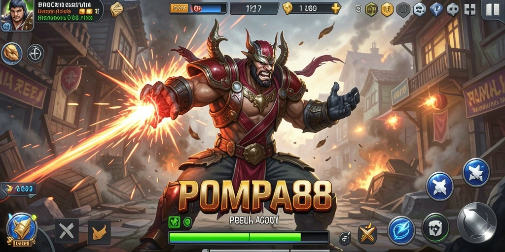 Tampilan gameplay POMPA88 saat bertarung di arena pertarungan.