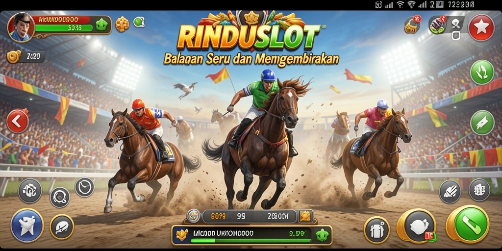 Screenshot gameplay seru RINDUSLOT menampilkan aksi balapan yang mendebarkan.