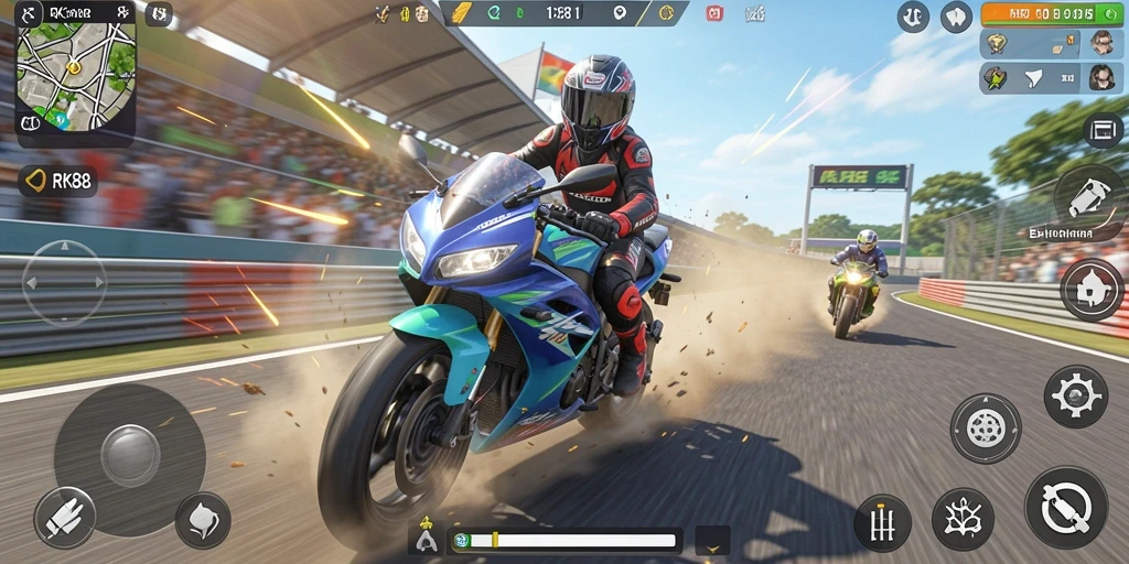 Tampilan gameplay seru dari balapan motor di RK88.