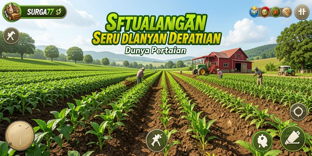Tampilan gameplay SURGA77 dengan lahan pertanian yang indah.