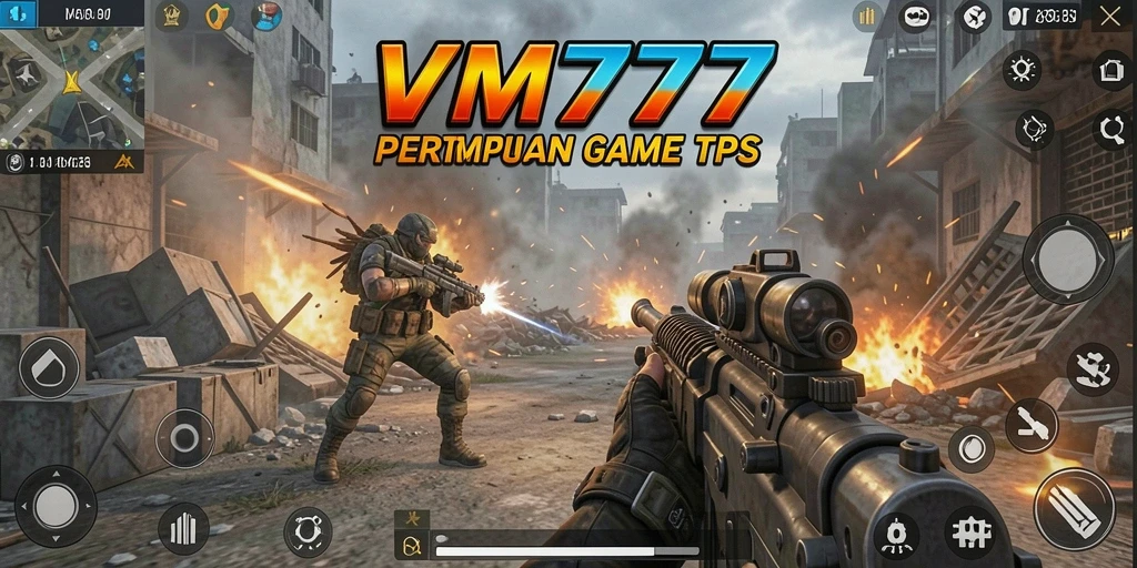 Gambaran intens gameplay TPS di VM777 dengan pertempuran seru.