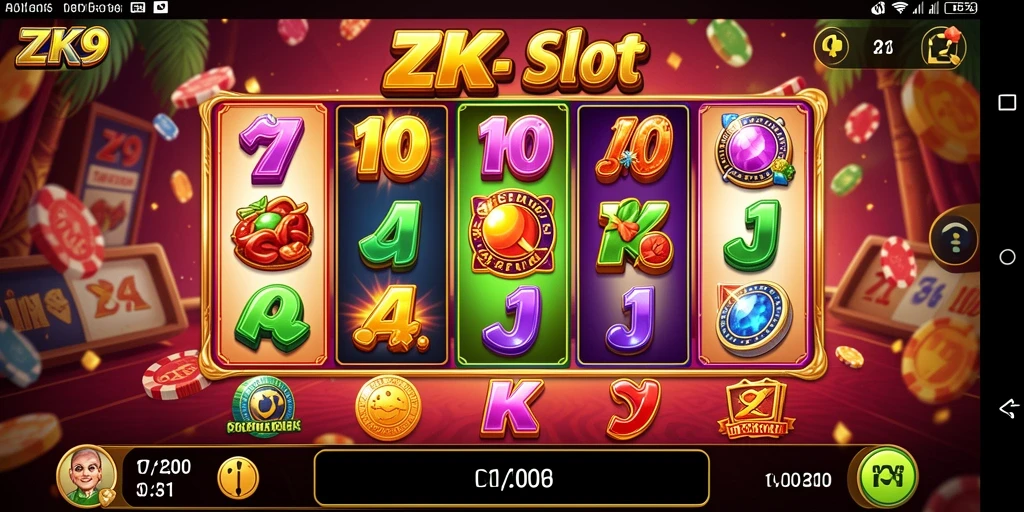 Gameplay ZK9 menampilkan mesin slot dengan efek visual menarik.
